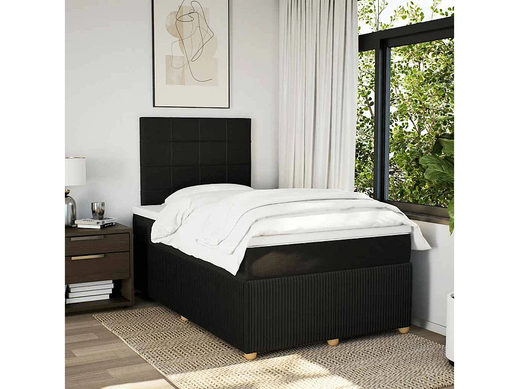 Cama box spring con colchón tela negro 120x190 cm