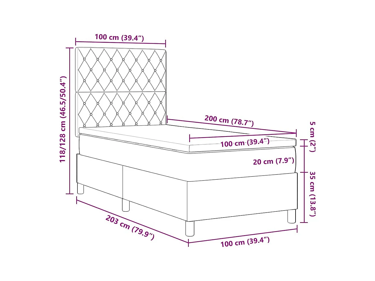 Boxspringbett mit Matratze Dunkelgrün 100 x 200 cm Samt