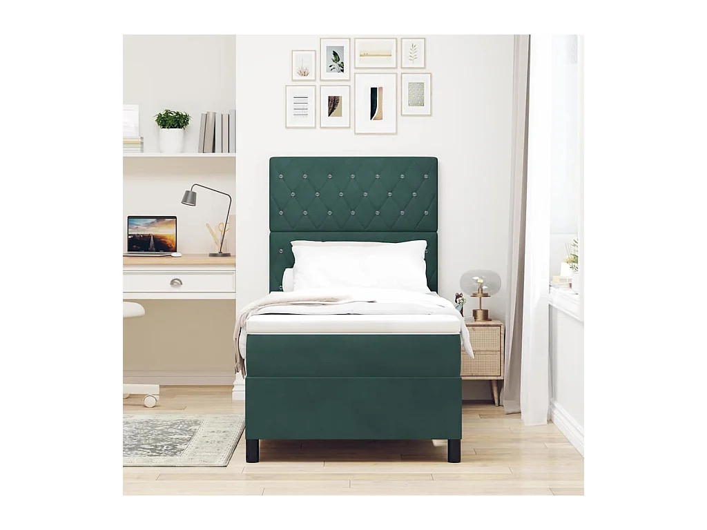 Lit à ressorts avec matelas Vert foncé 100 x 200 cm Velours
