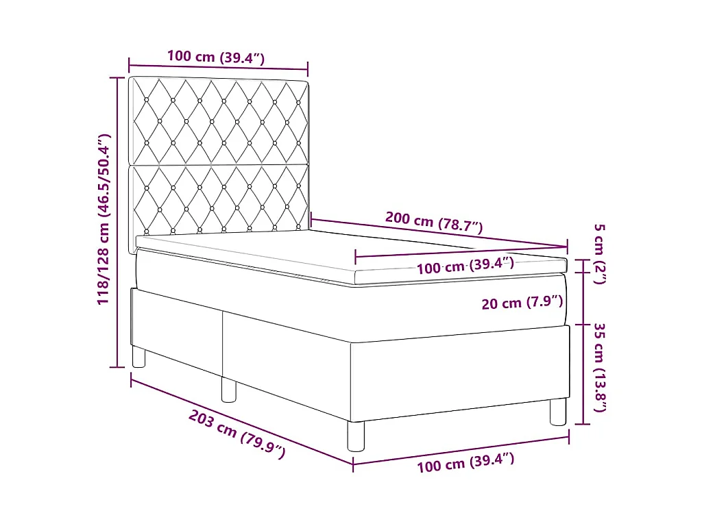 Lit à ressorts avec matelas Vert foncé 100 x 200 cm Velours