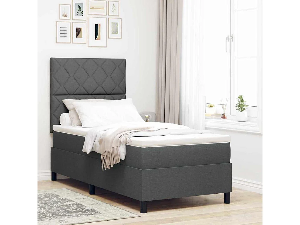 Cama Box com colchão Cinzento escuro 100 x 200 cm tecido