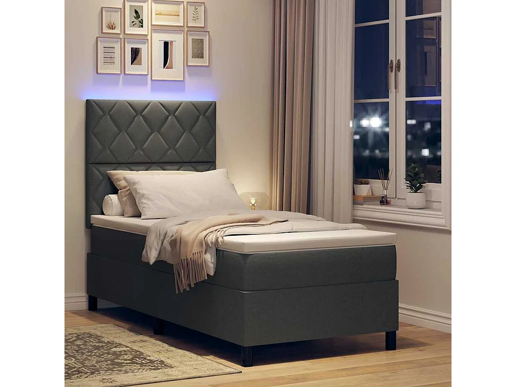 Cama Box com colchão Cinzento escuro 100 x 200 cm tecido