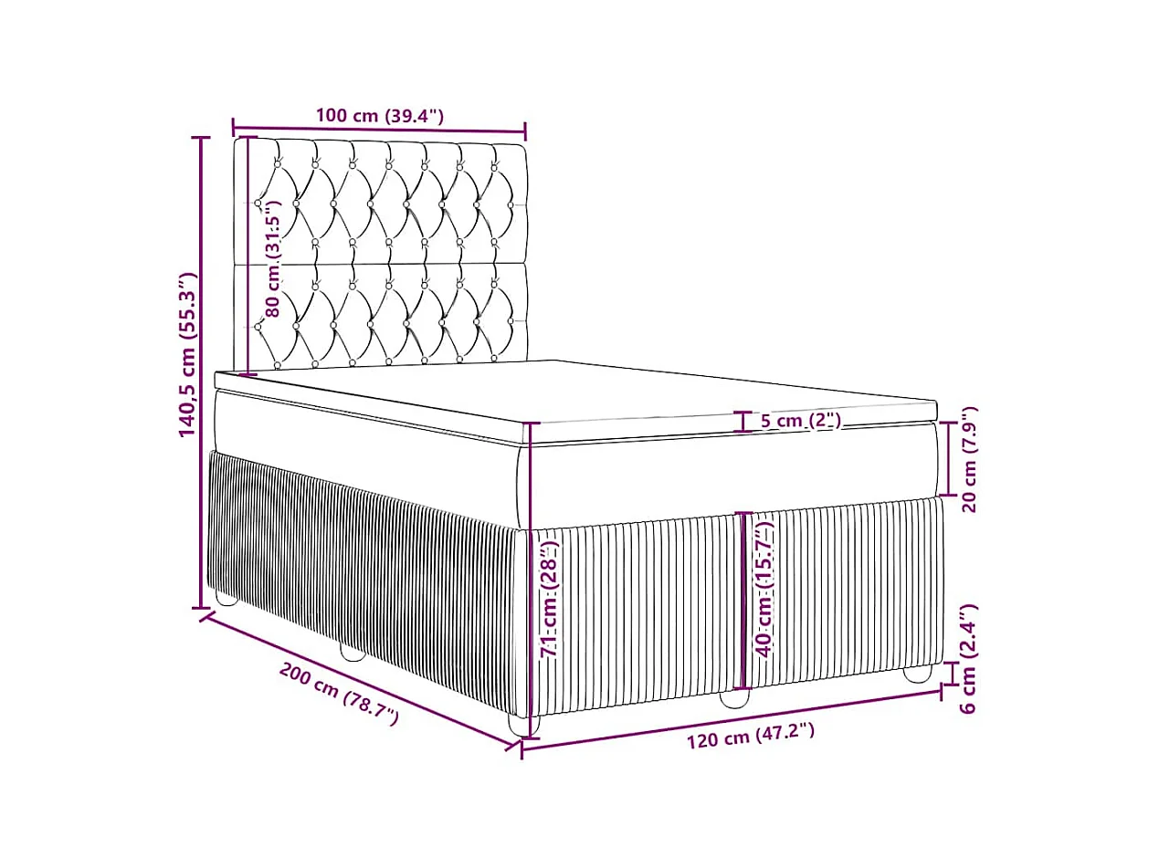 Sommier à lattes de lit et matelas Bleu foncé 120x200cm Velours