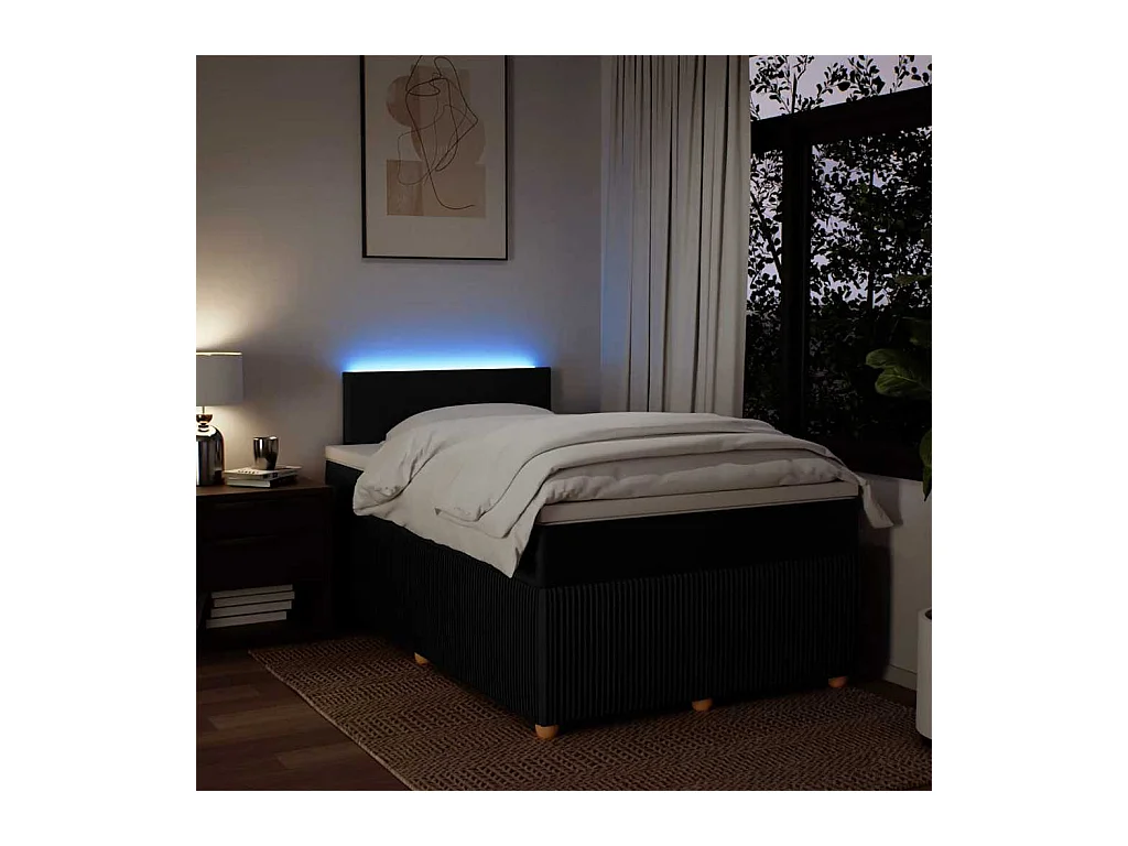 Sommier à lattes de lit avec matelas noir 120x190 cm tissu