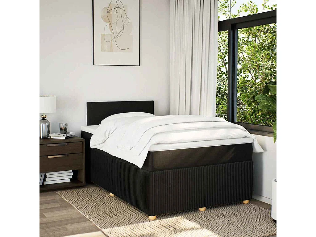Sommier à lattes de lit avec matelas noir 120x190 cm tissu