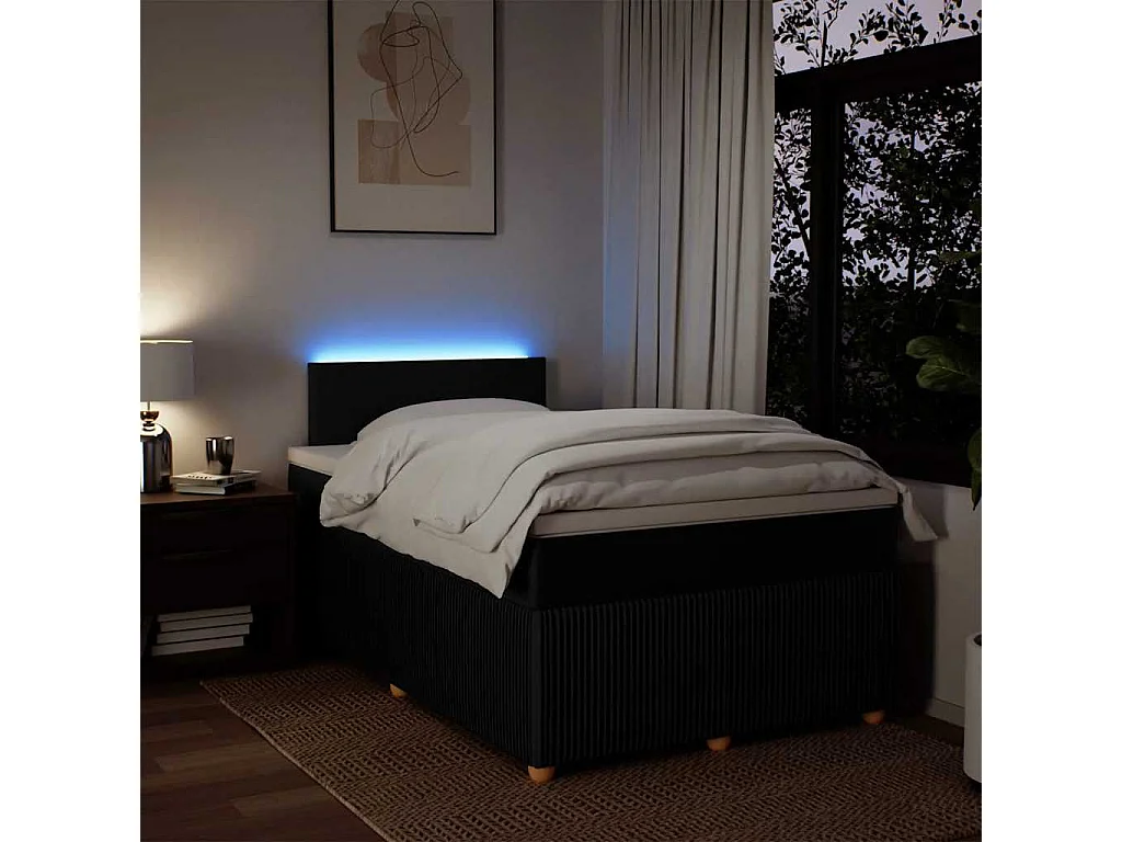 Sommier à lattes de lit avec matelas noir 120x190 cm tissu