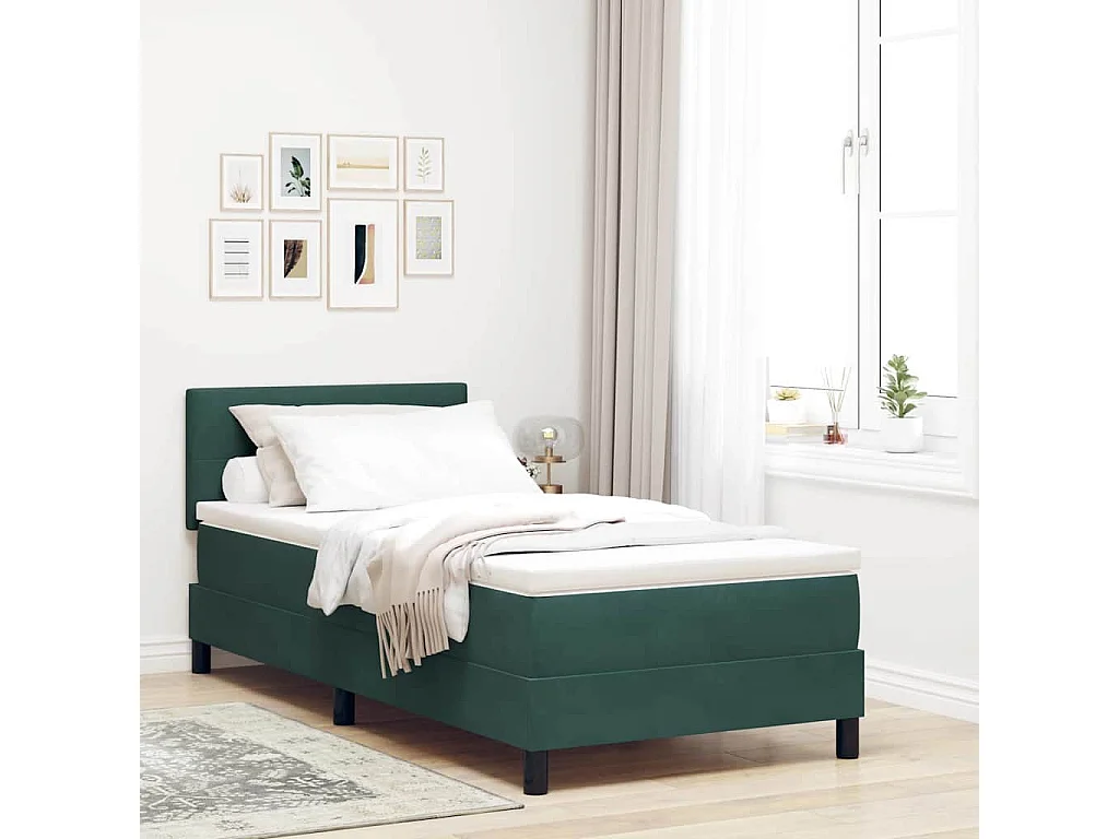 Letto a molle con testiera Verde Scuro 100 x 200 cm Velluto