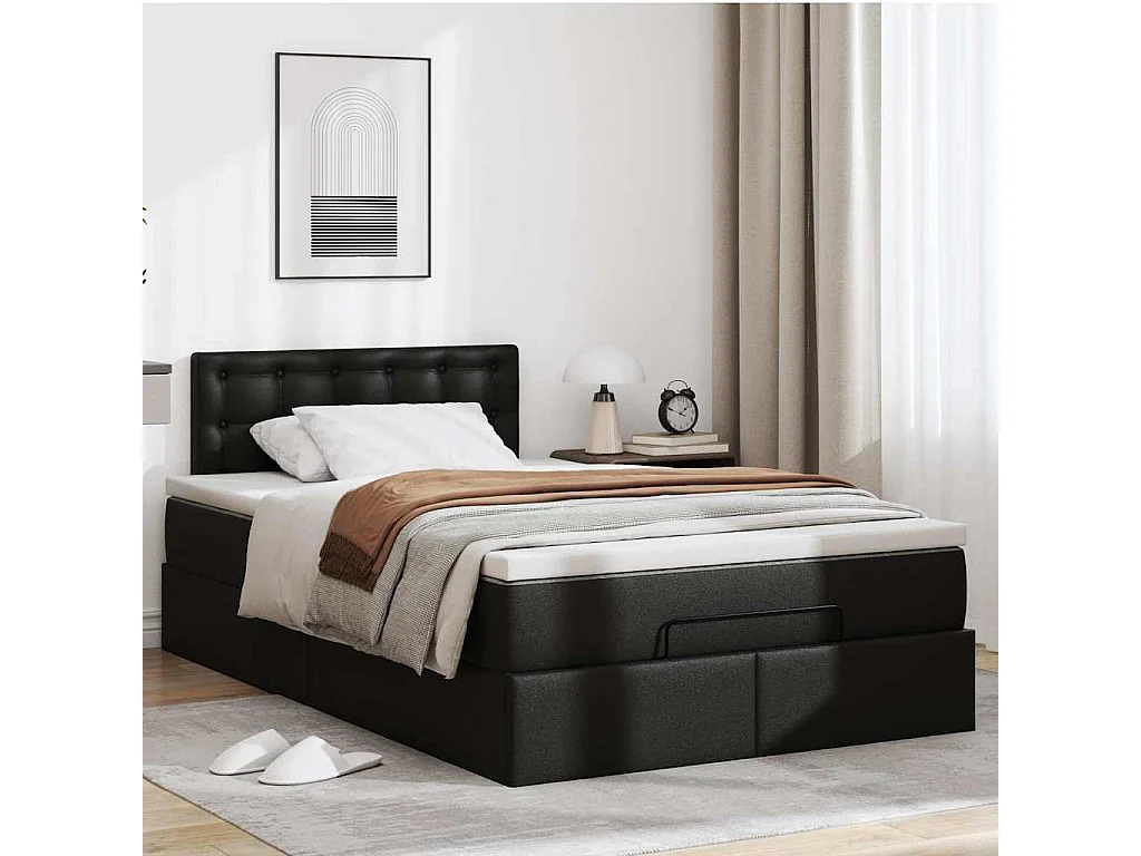 Pouf Letto con Materassi e LED Nero 120x190 cm Similpelle