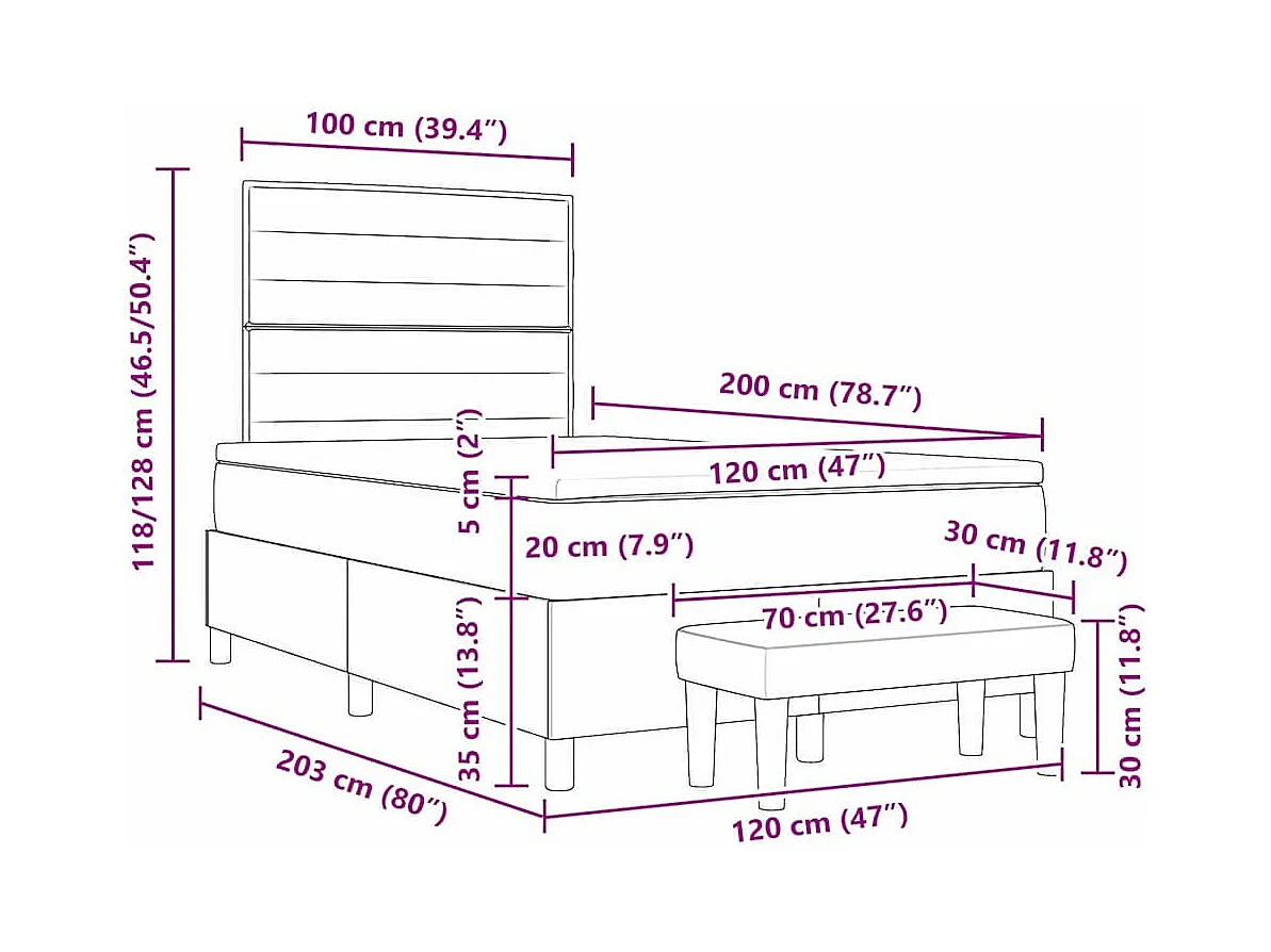 Cama Box com colchão com cabeceira Azul 120 x 200 cm tecido