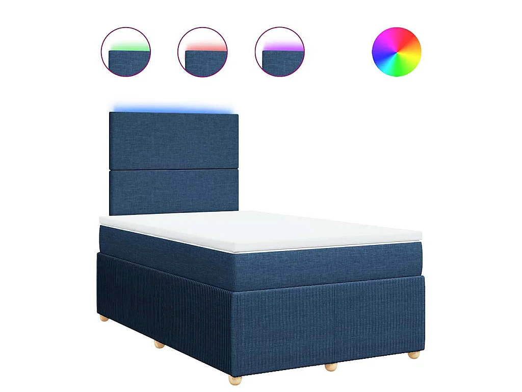 Cama box spring con colchón tela azul 120x190 cm