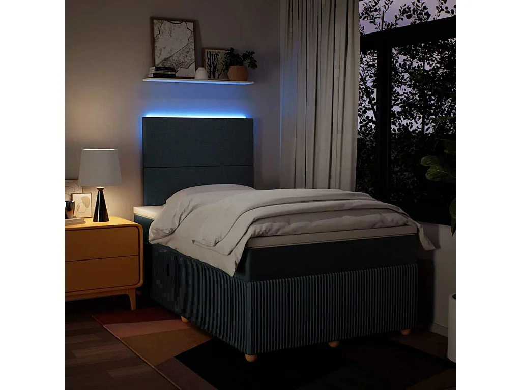 Cama box spring con colchón tela azul 120x190 cm