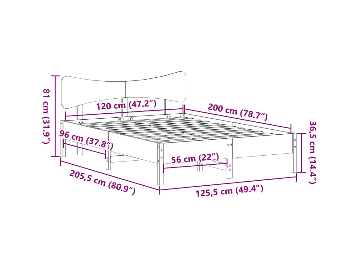 Estructura de cama sin colchón madera de pino maciza 120x200 cm