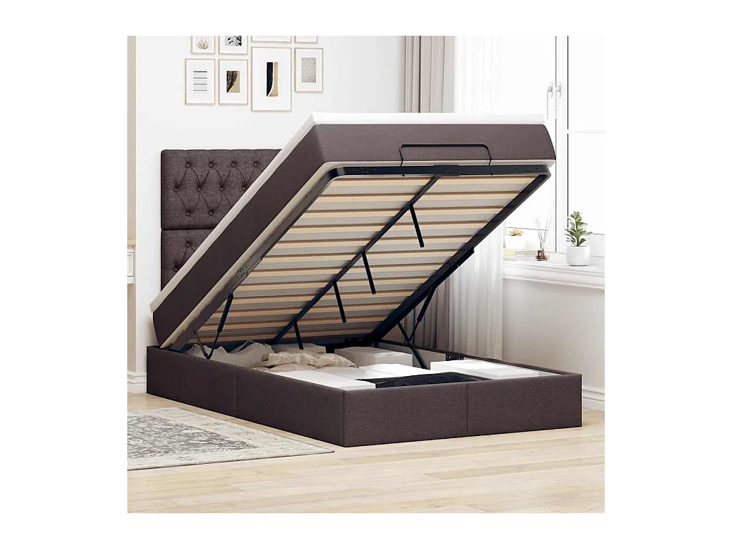 Ottoman-Bett mit Matratze Dunkelbraun 120x190 cm Stoff