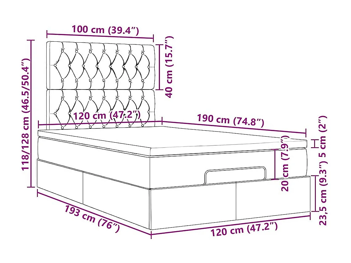 Ottoman bed met matras 120x190 cm stof donkerbruin