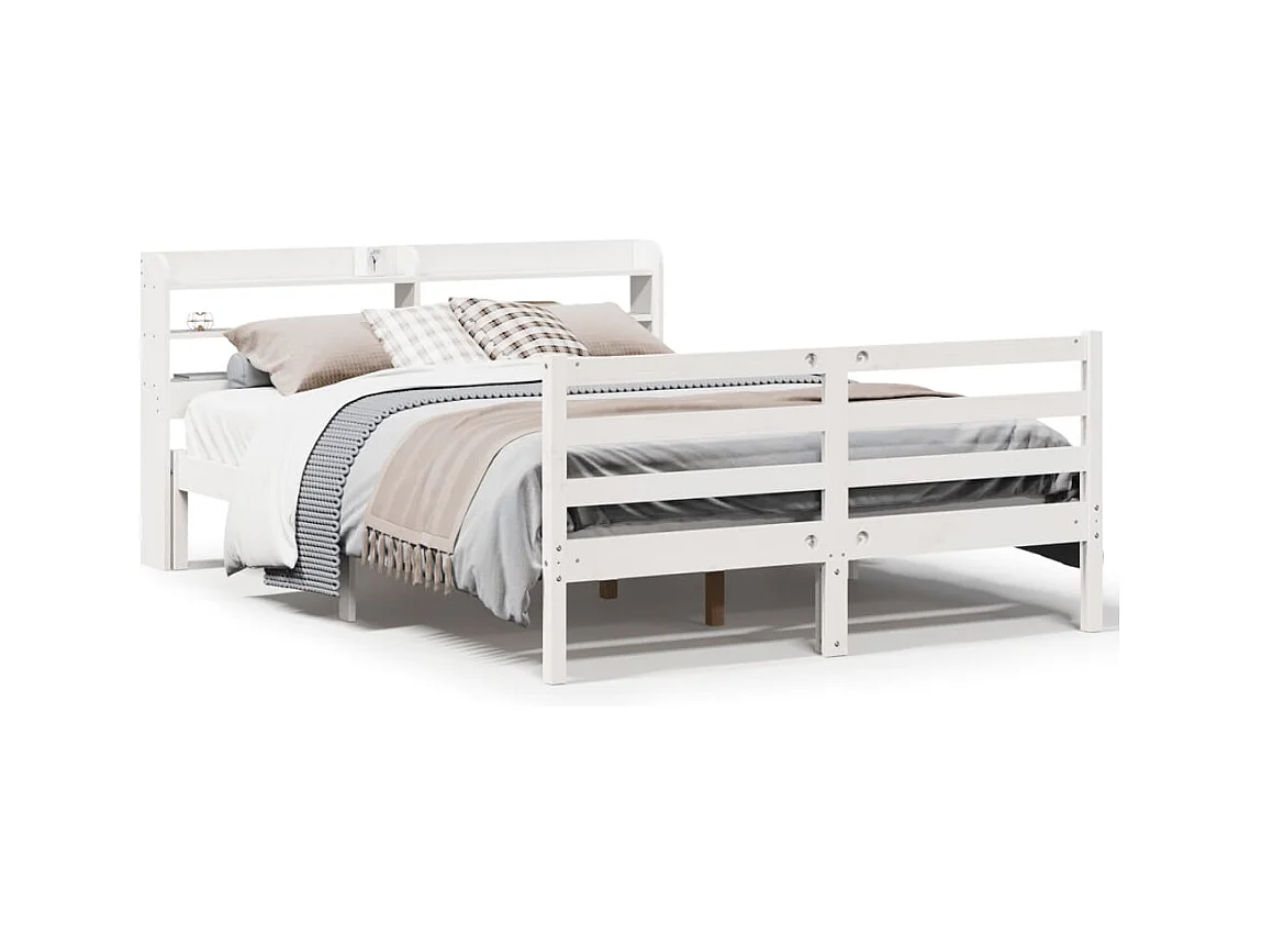Bedframe met hoofdbord massief grenenhout wit 120x190 cm