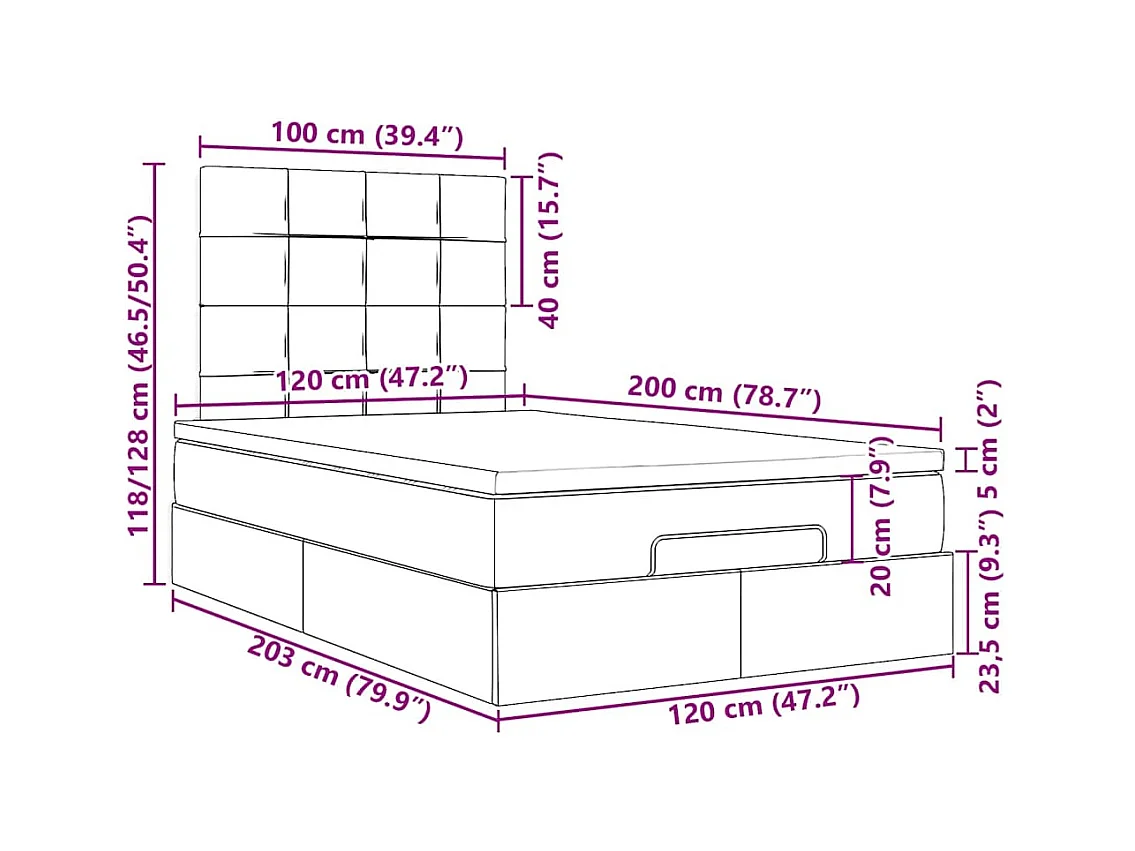 Cadre de lit ottoman avec matelas marron foncé 120x200 cm tissu