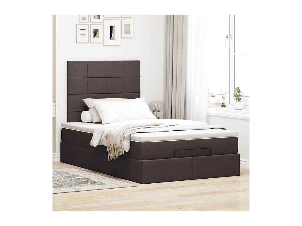 Cadre de lit ottoman avec matelas marron foncé 120x200 cm tissu