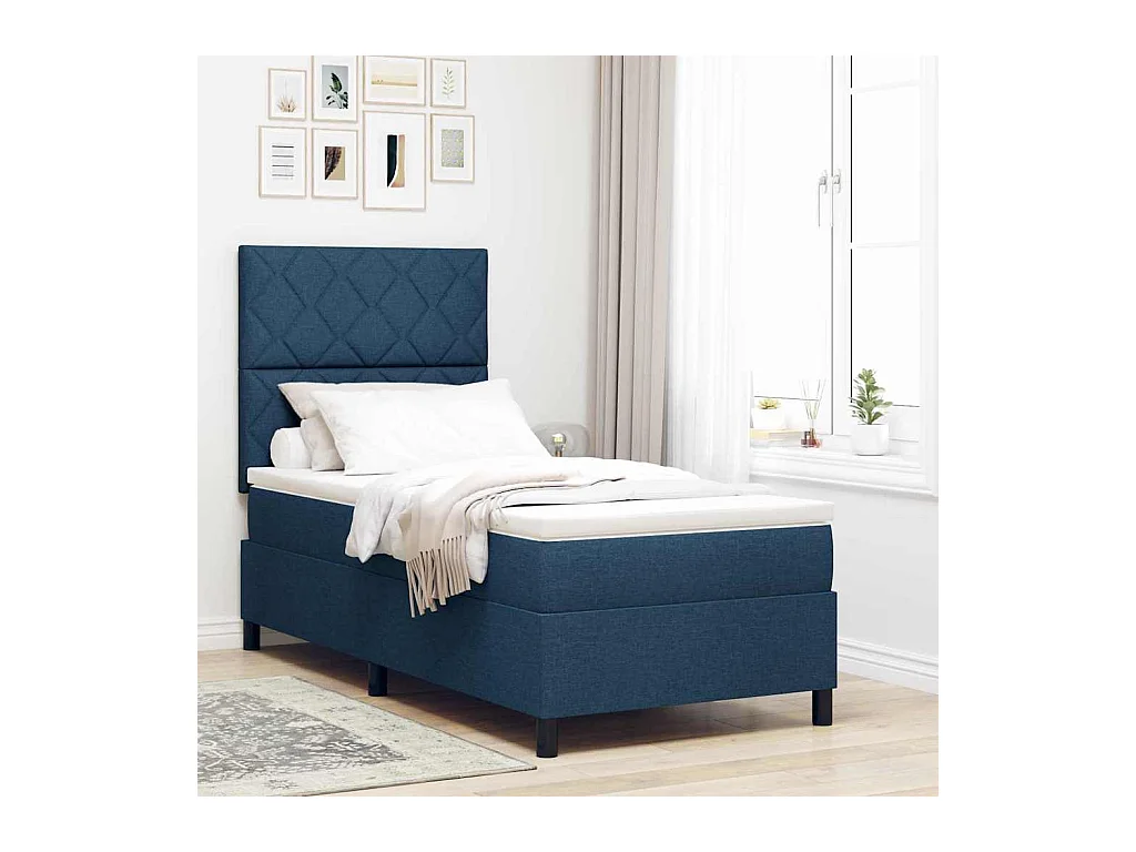 Lit à ressorts avec matelas Bleu 100 x 200 cm tissu
