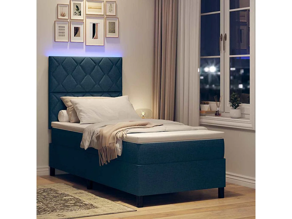 Lit à ressorts avec matelas Bleu 100 x 200 cm tissu