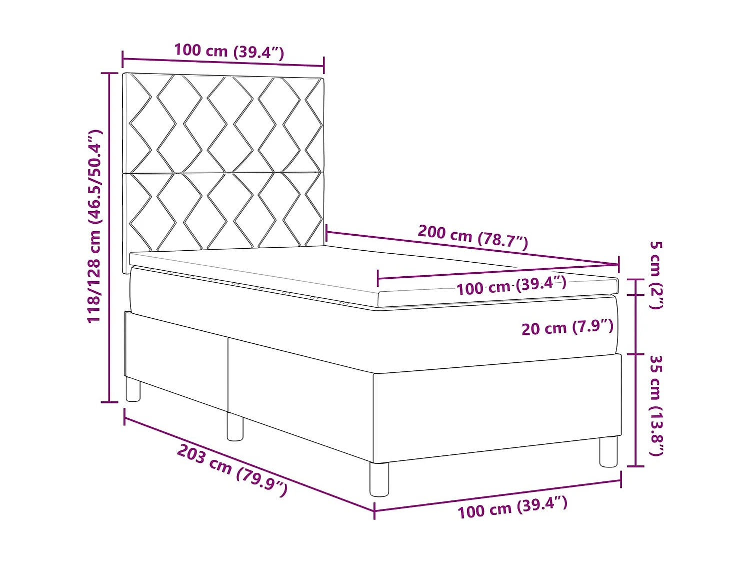 Boxspring bed met matras met LED Blauw 100 x 200 cm Stof