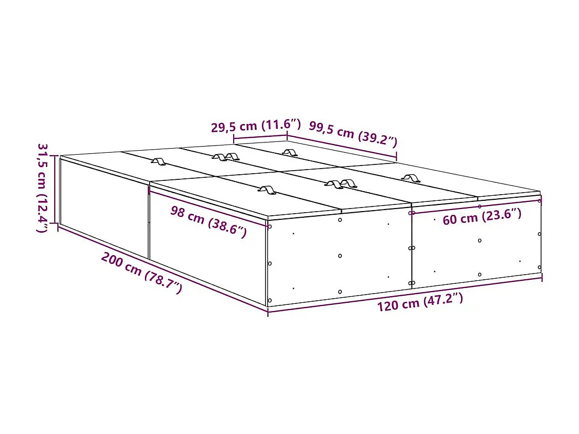 Cama con almacenamiento Roble Sonoma 120 x 200 cm
