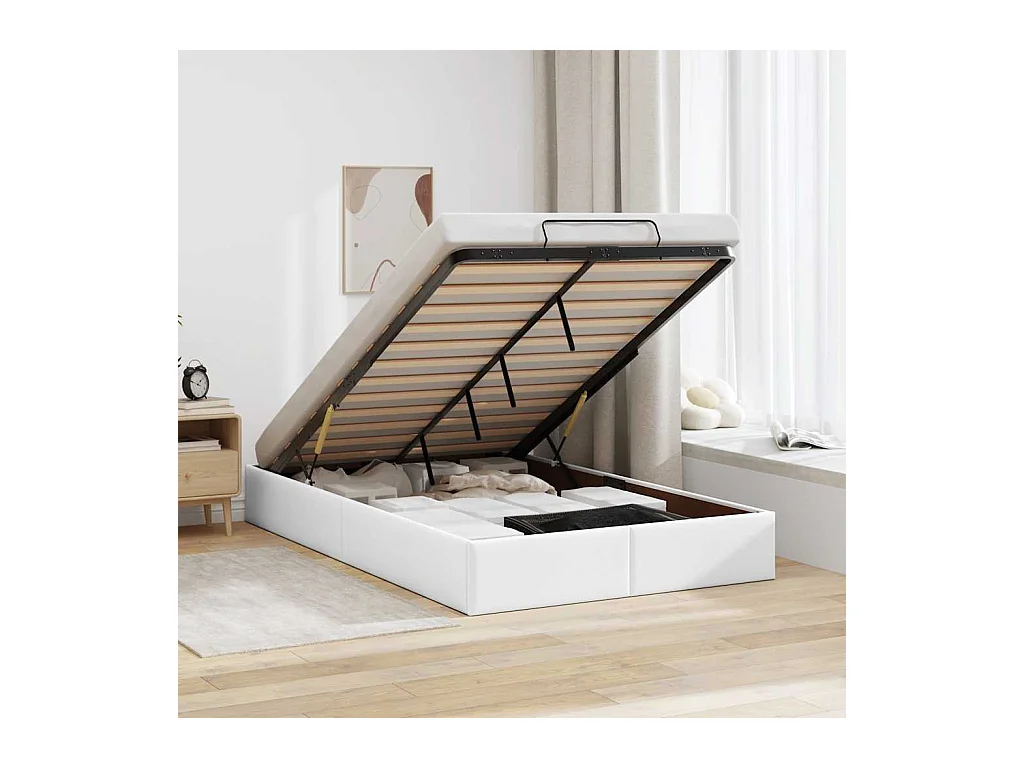 Cadre de lit ottoman sans matelas blanc 120x200 cm similicuir