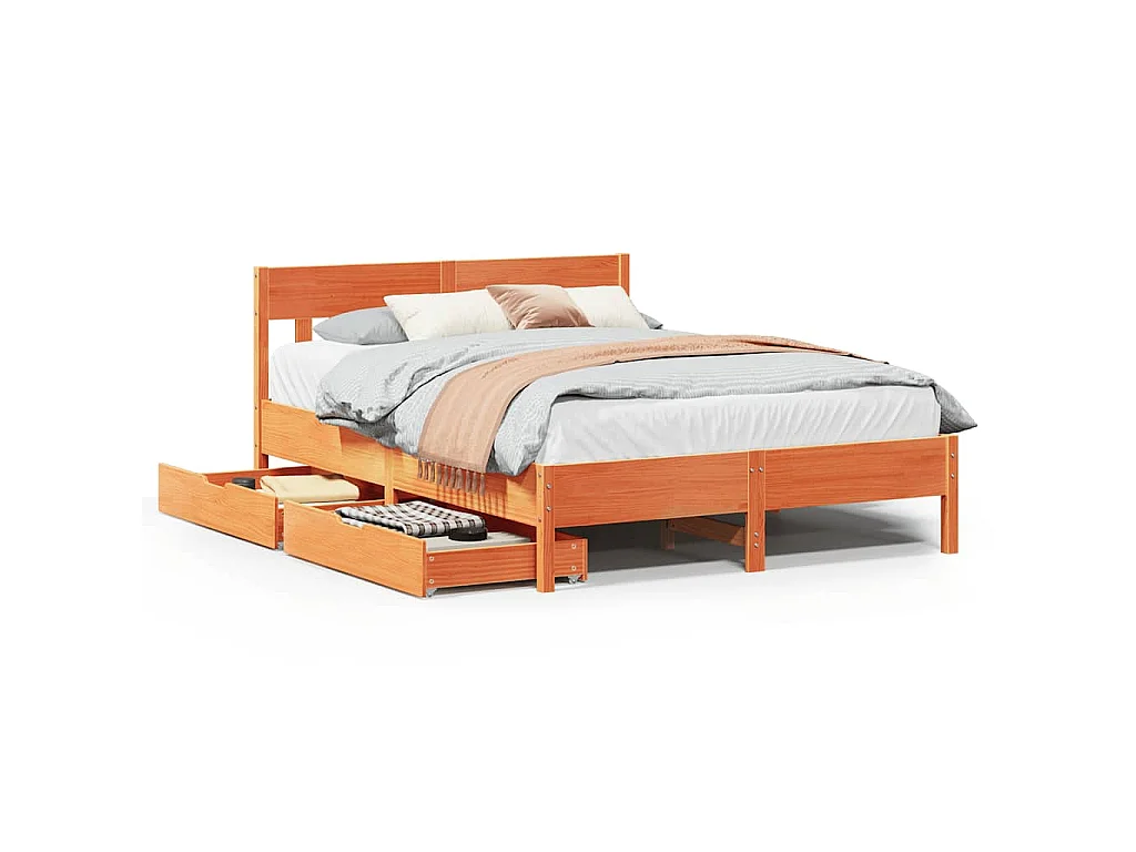 Cadre de lit sans matelas cire marron 120x200cm bois pin massif