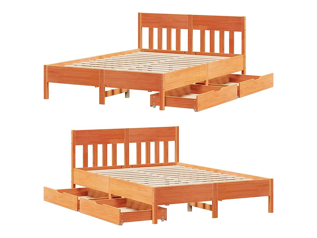 Cadre de lit sans matelas cire marron 120x200cm bois pin massif