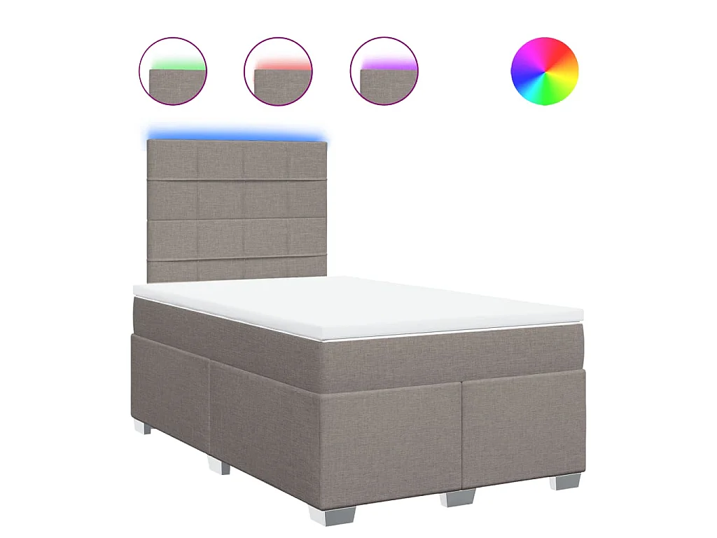 Cama box spring con colchón tela gris taupe 120x190 cm