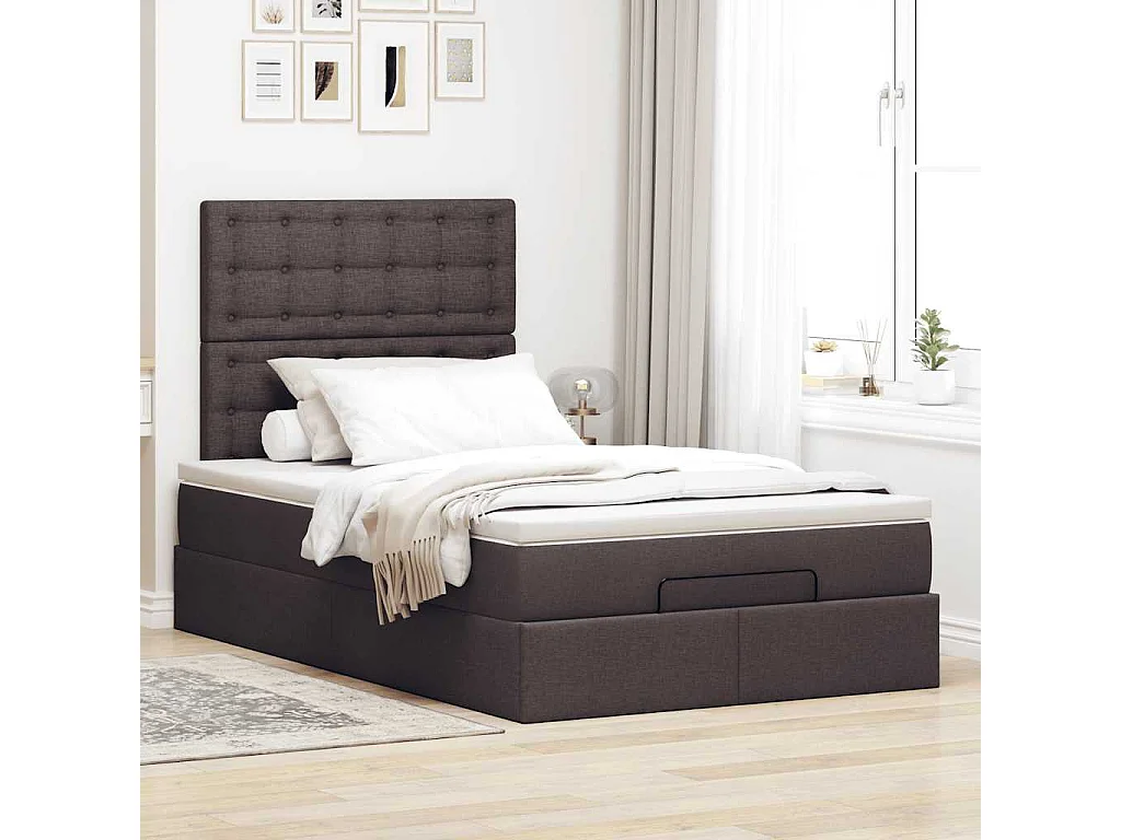 Ottoman bed met matras en LED's 120x190 cm stof donkerbruin