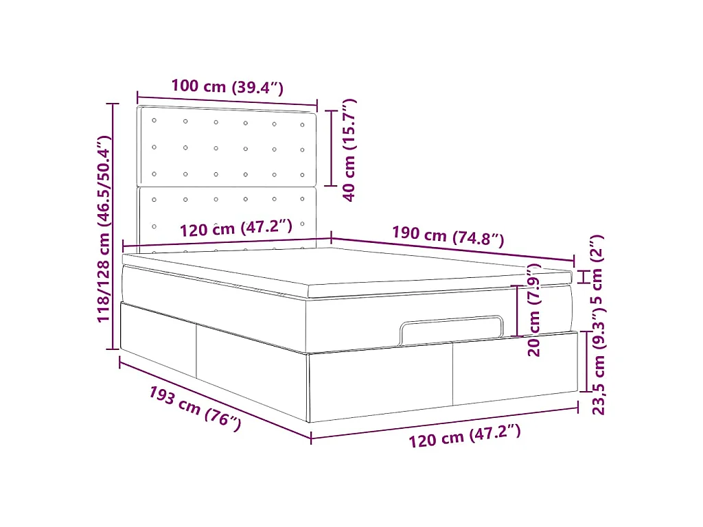 Ottoman bed met matras en LED's 120x190 cm stof donkerbruin