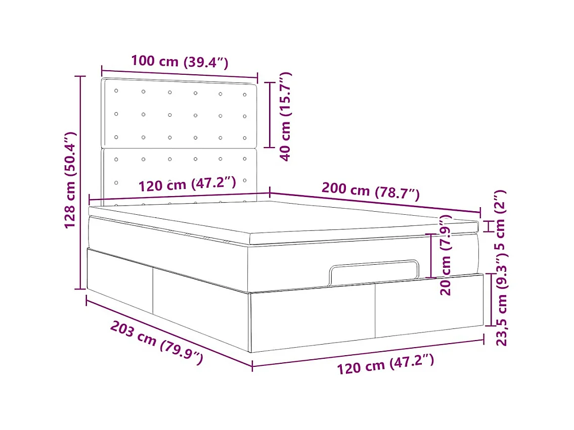 Cadre de lit ottoman avec matelas noir 120x200 cm velours