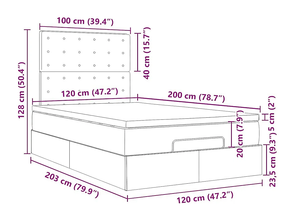 Ottoman-Bett mit Matratzen Schwarz 120x200 cm Samt
