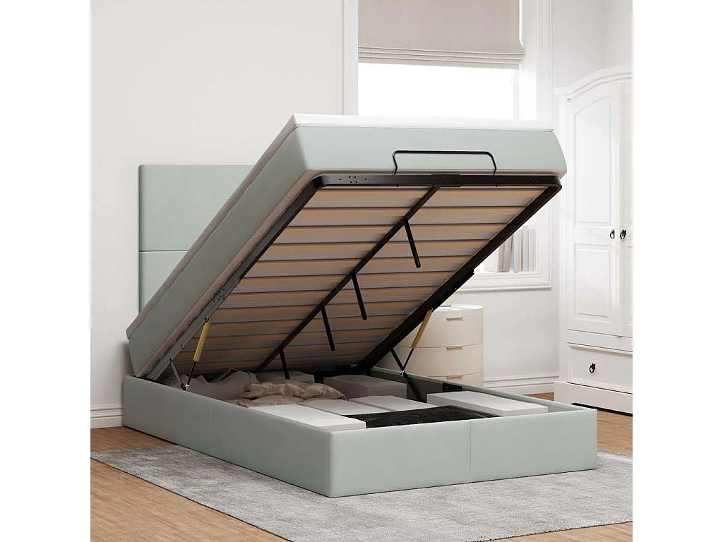 Estrutura de cama otomana com colchões cinza claro Veludo