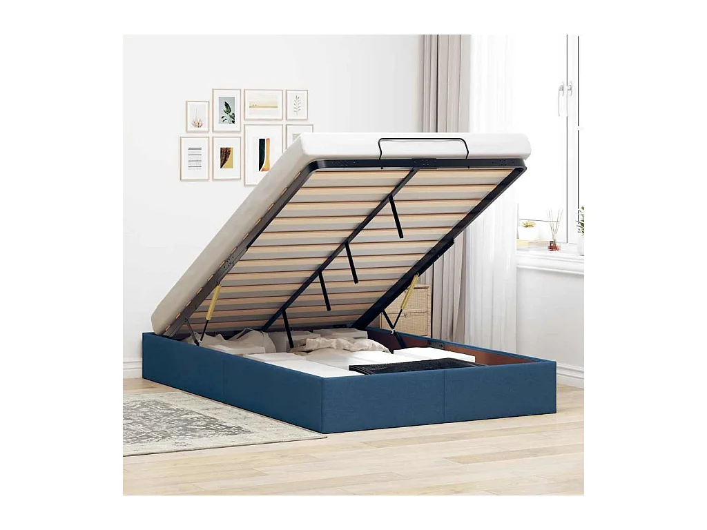 Cadre de lit ottoman sans matelas bleu 120x200 cm tissu