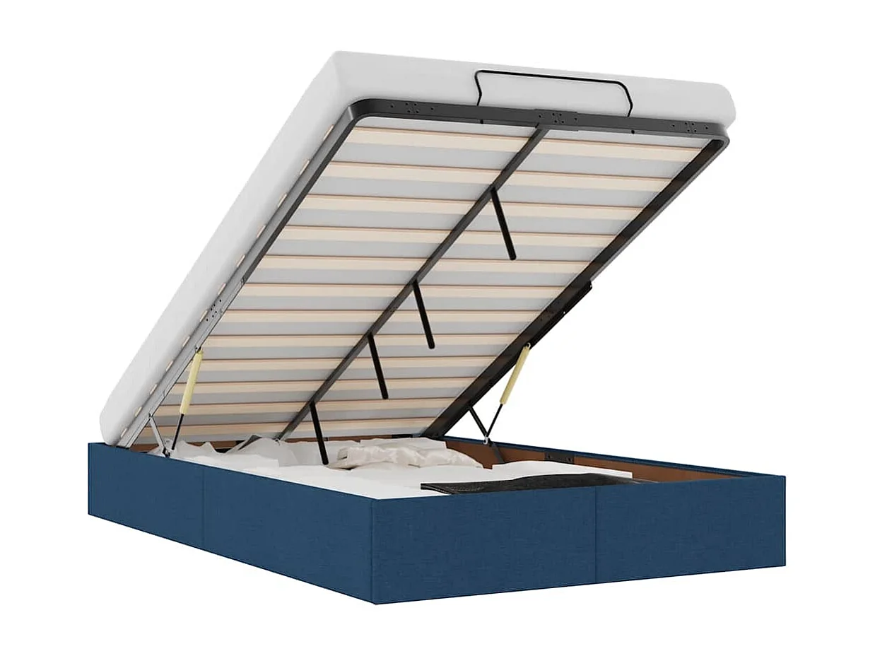 Cadre de lit ottoman sans matelas bleu 120x200 cm tissu