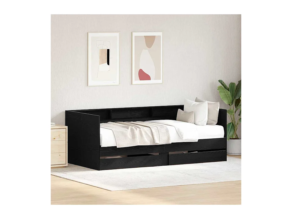 Lit d'appoint Chêne noir 100 x 200 cm Bois d'ingénierie