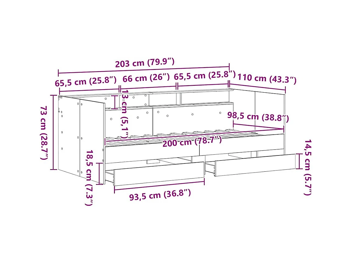 Lit d'appoint Chêne noir 100 x 200 cm Bois d'ingénierie