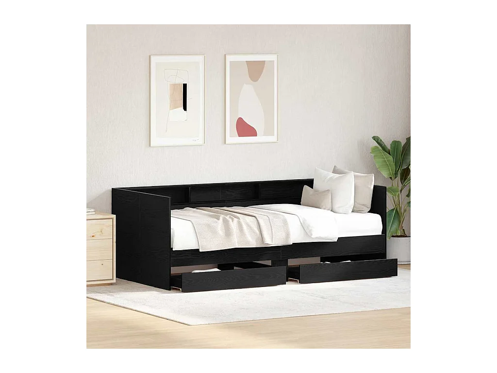 Lit d'appoint Chêne noir 100 x 200 cm Bois d'ingénierie