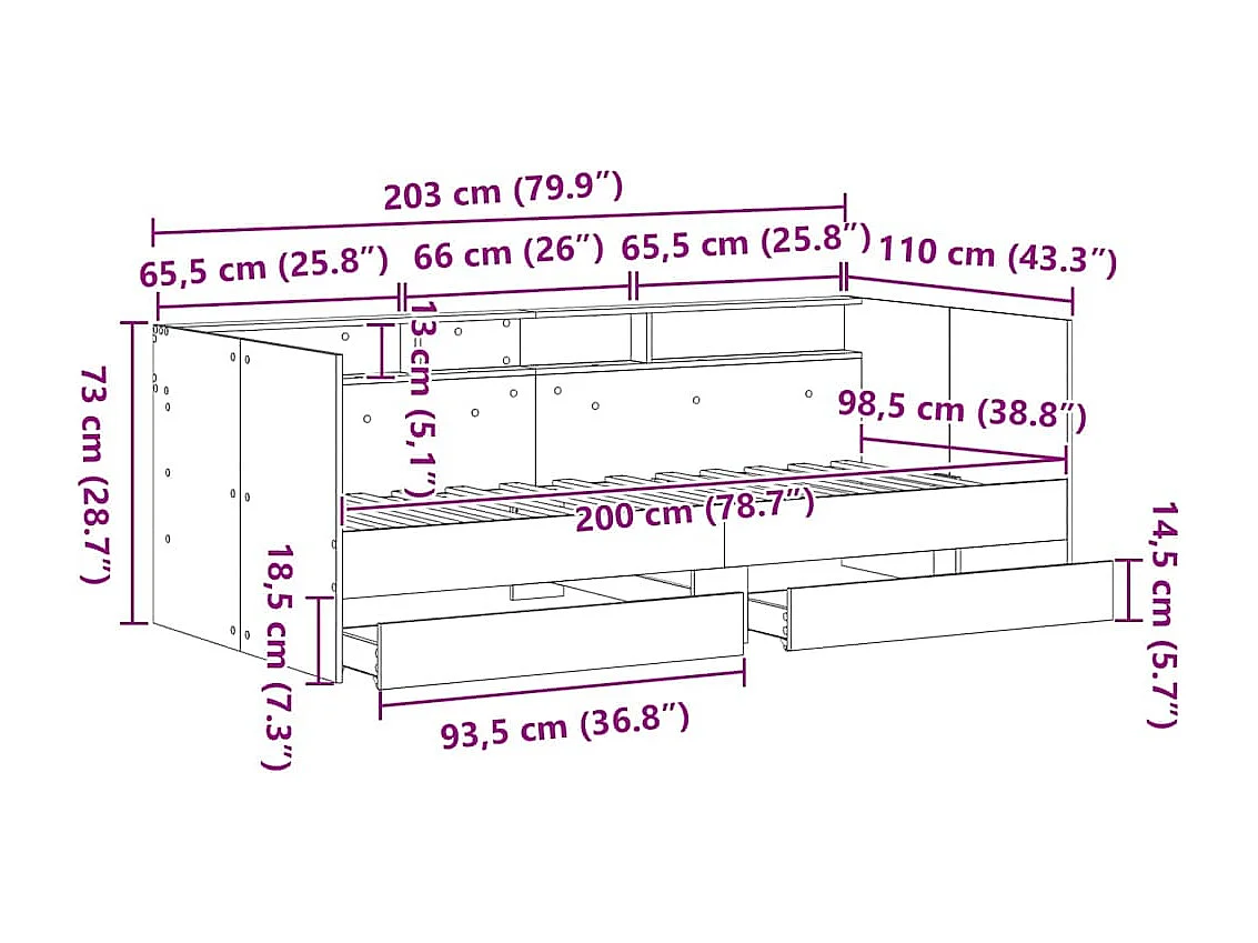 Lit d'appoint Chêne noir 100 x 200 cm Bois d'ingénierie