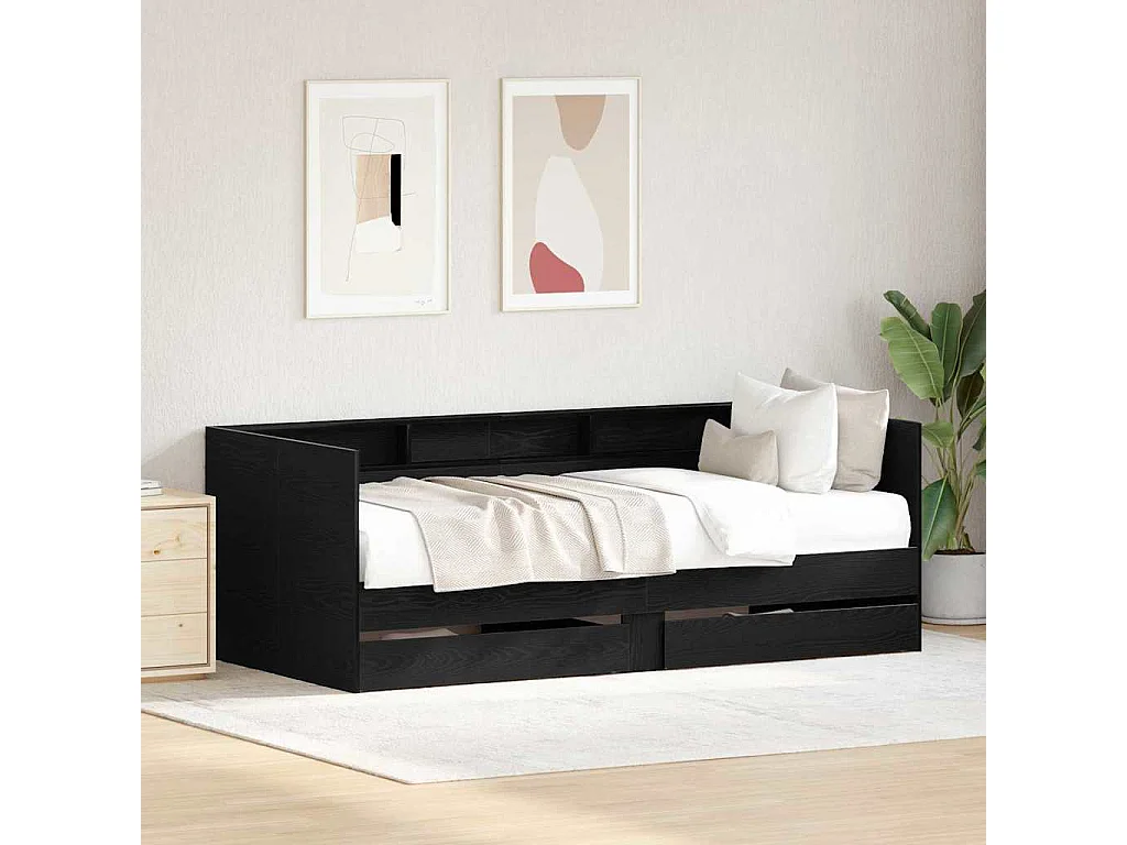 Daybed con testiera Rovere Nero 100 x 200 cm Legno multistrato