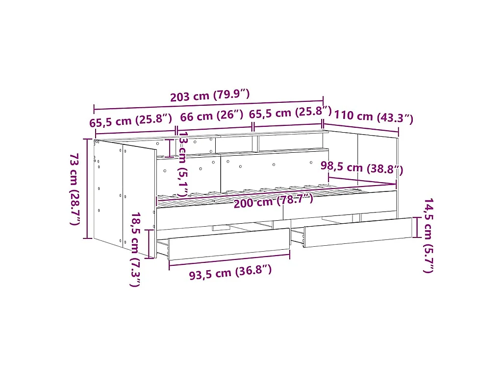 Daybed con testiera Rovere Nero 100 x 200 cm Legno multistrato