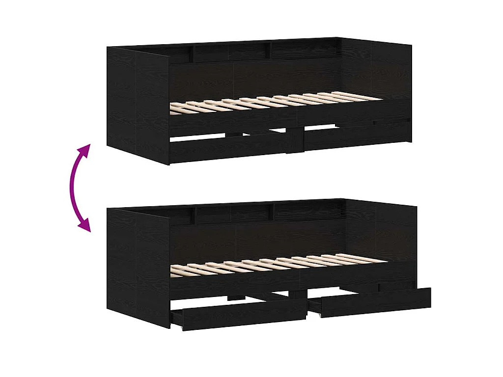 Daybed con testiera Rovere Nero 100 x 200 cm Legno multistrato