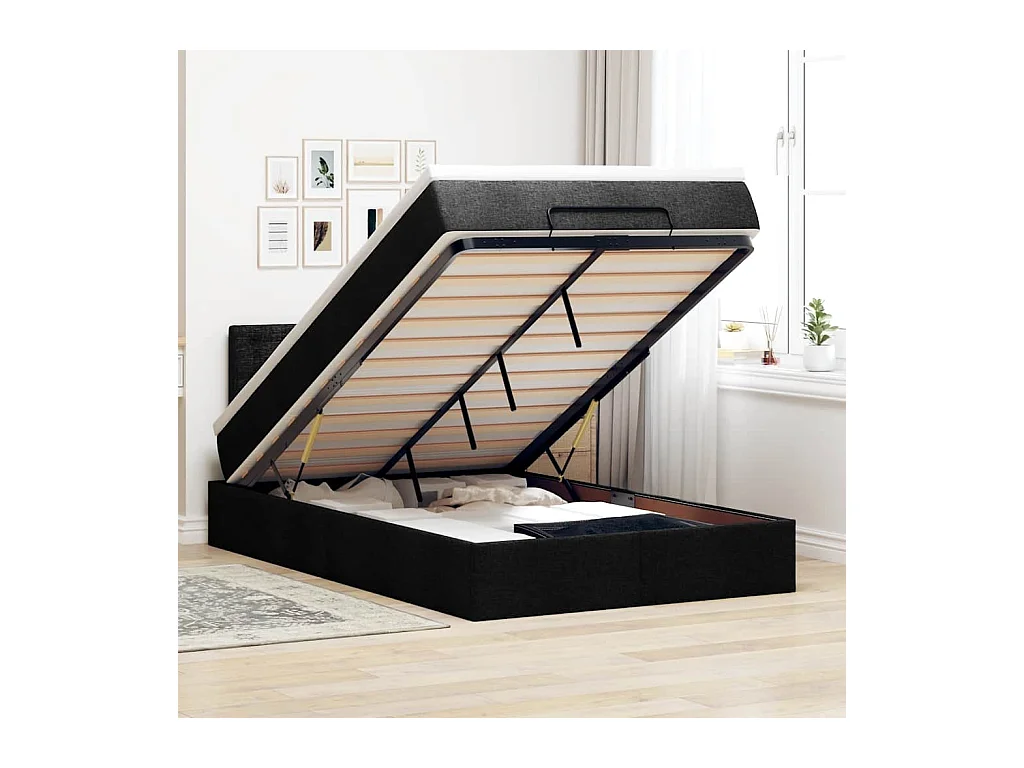 Cama otomana com colchão 120x190 cm tecido preto