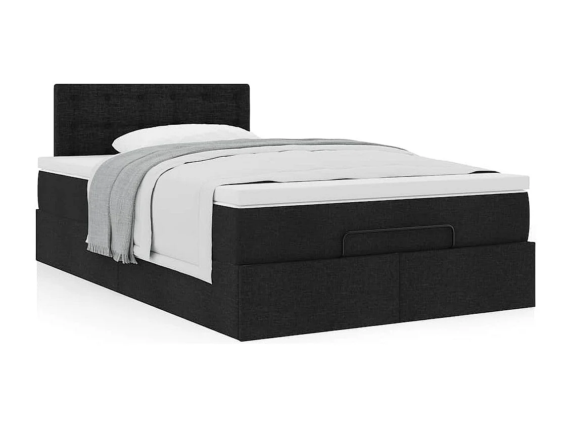 Lit ottoman avec matelas noir 120x190 cm tissu