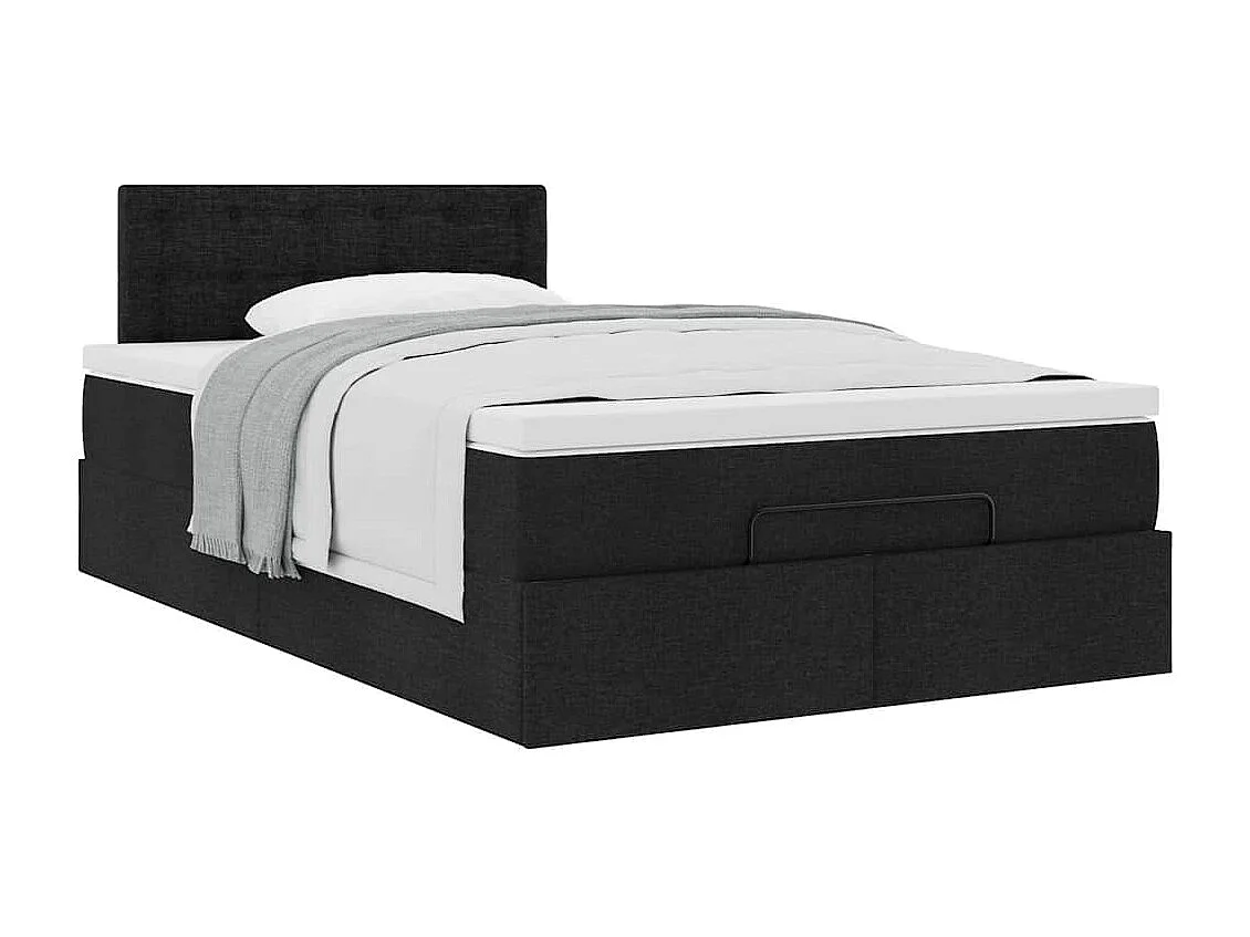 Lit ottoman avec matelas noir 120x190 cm tissu