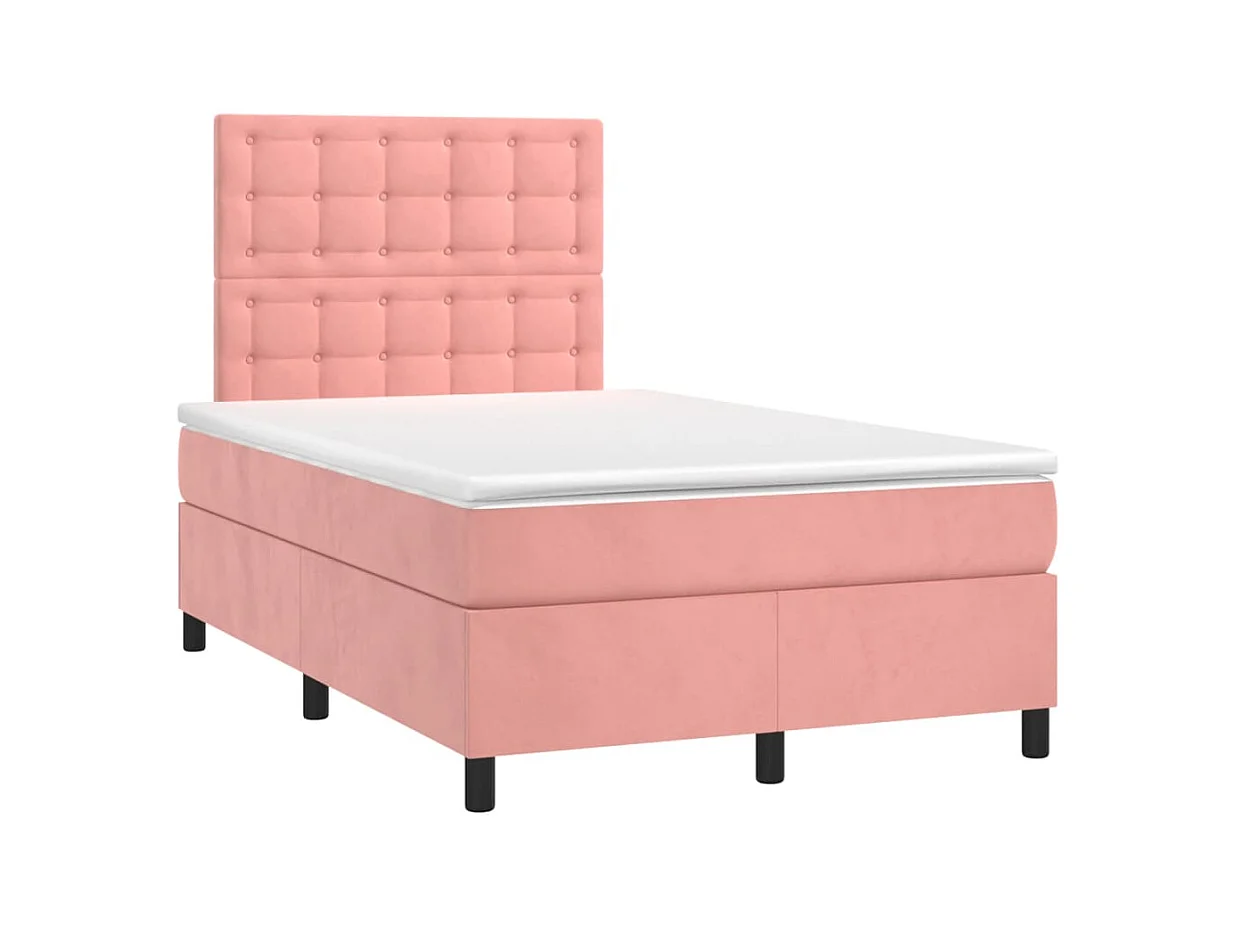 Sommier à lattes de lit avec matelas rose 120x190 cm velours