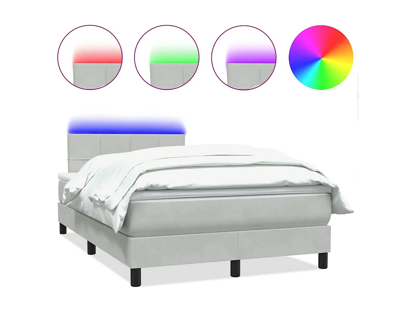 Cama box spring c/ colchão e LED 120x210 cm veludo cinzento-claro