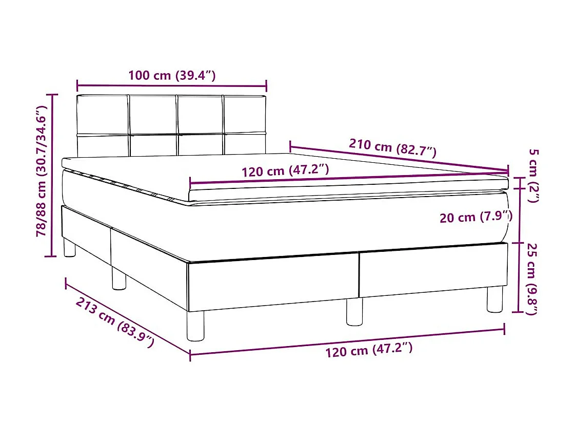 Cama box spring c/ colchão e LED 120x210 cm veludo cinzento-claro
