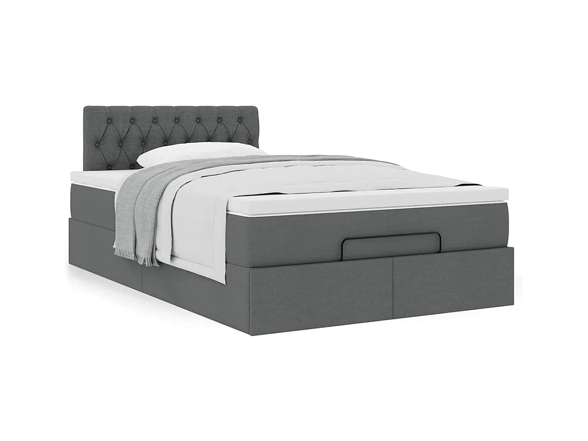 Lit ottoman avec matelas gris foncé 120x200 cm tissu